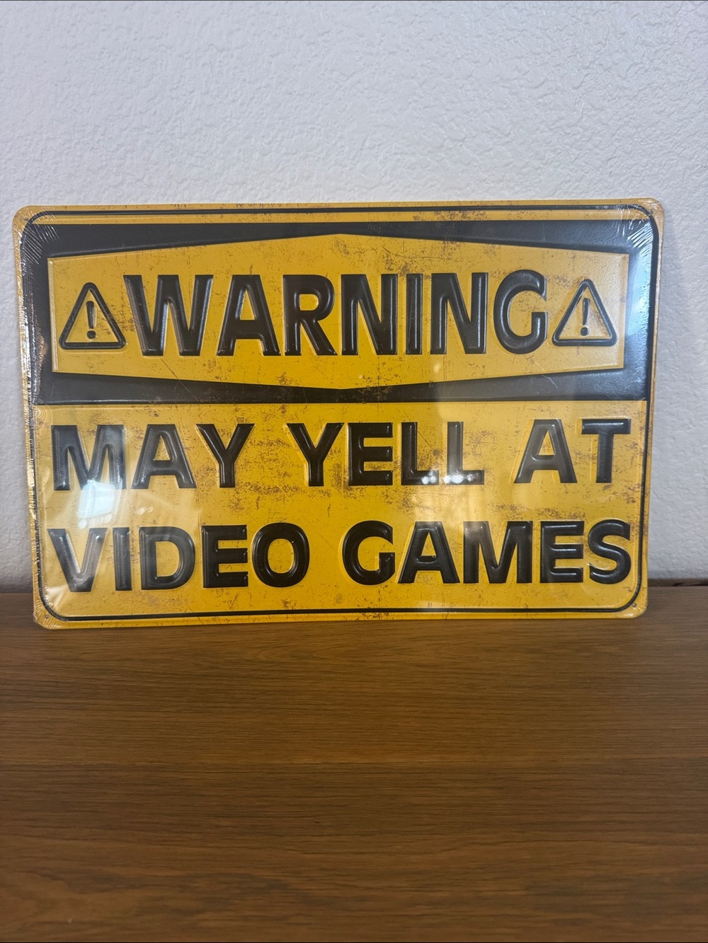 Warning May Yell at Video Games Metal Sign - Yellow & Black
